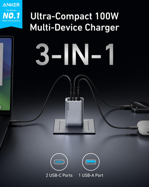 Apex GaN Wall Charger (100W, 3 Ports)