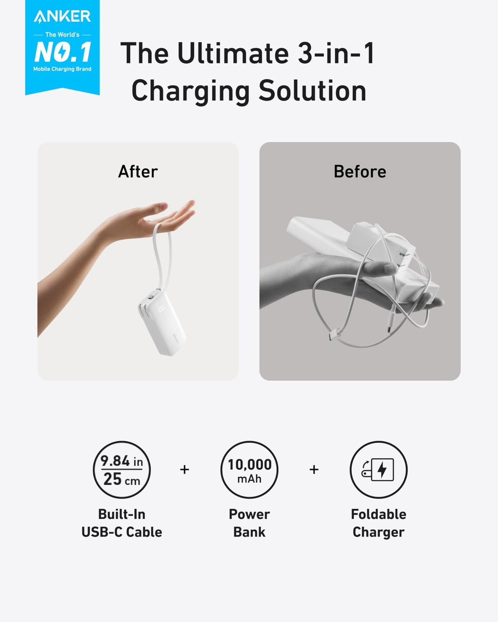 Fuse Power Bank (10K, Built-In Cable)