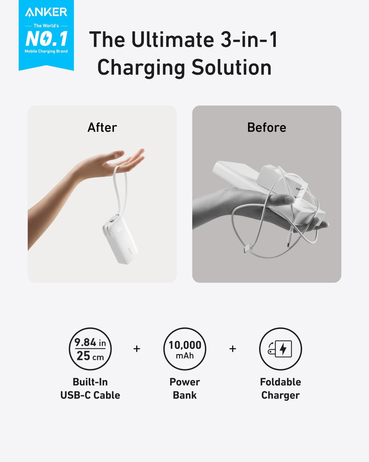 Fuse Power Bank (10K, Built-In Cable)