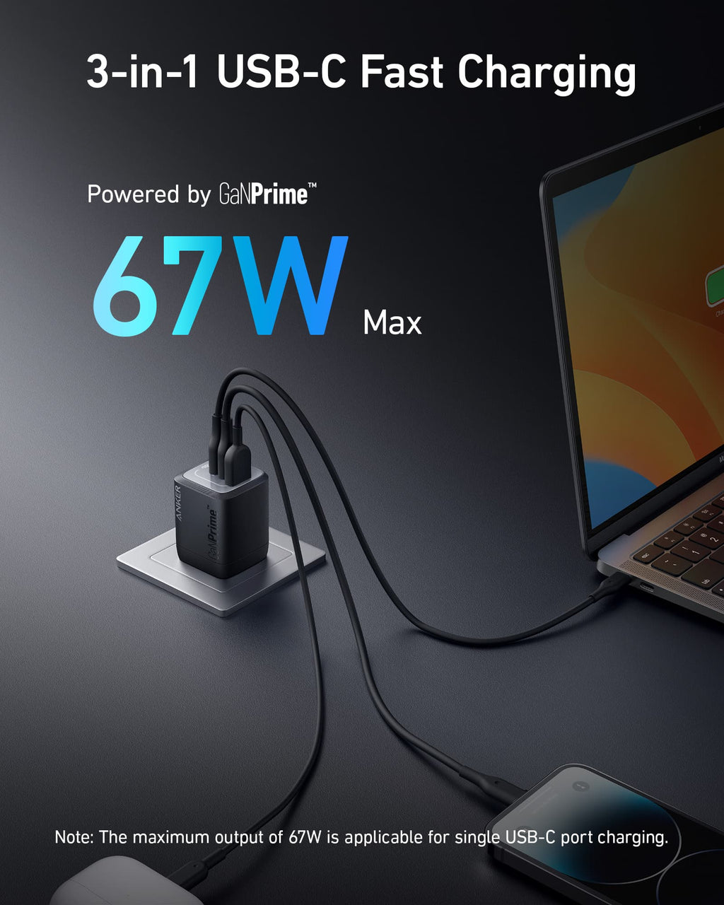 Apex GaN Wall Charger (67W, 3 Ports)