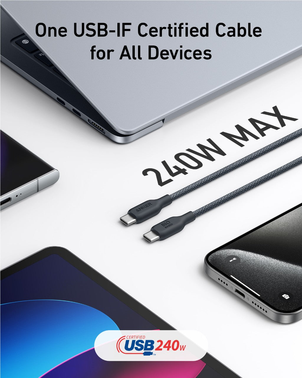 Flux USB-C to USB-C Cable (240W, Braided)