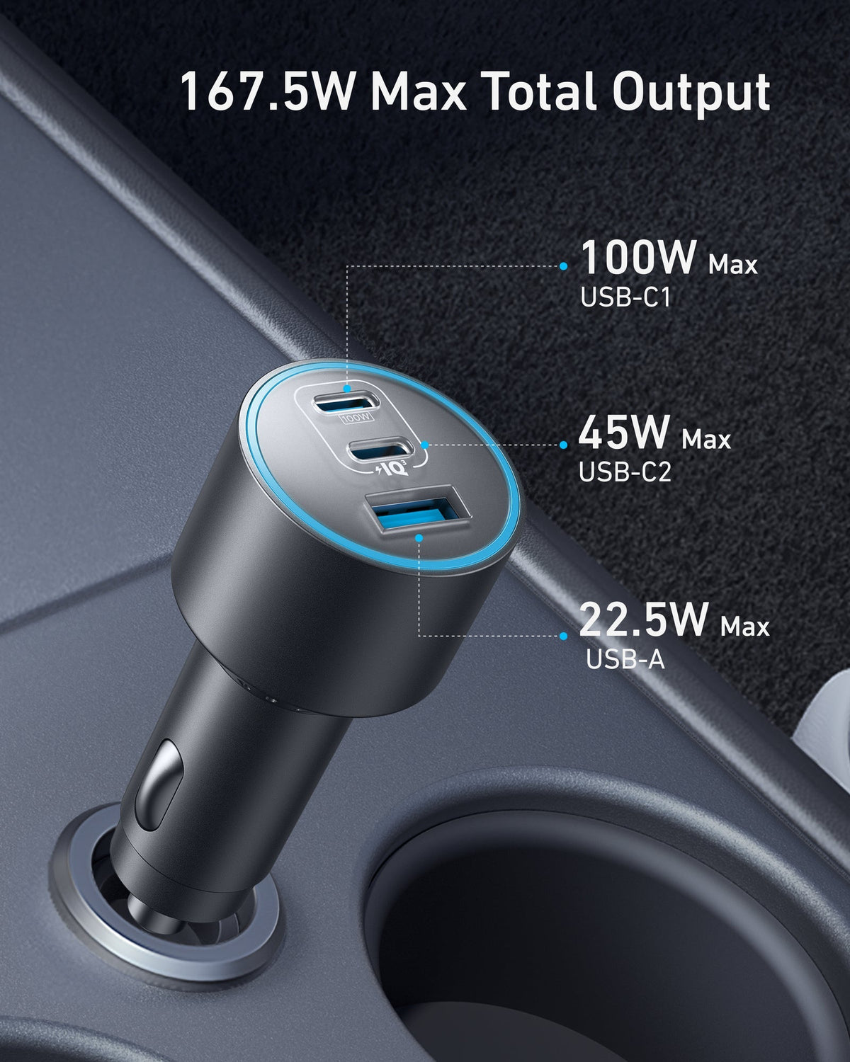 Nova Car Charger (167.5W, 3 Ports)